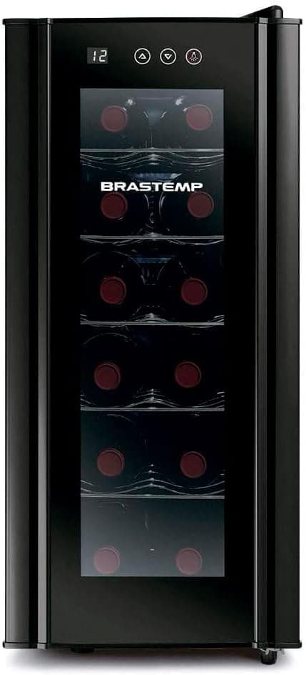 Adega climatizada Brastemp 12 garrafas BZC12BE preta com porta de vidro e painel touch digital
