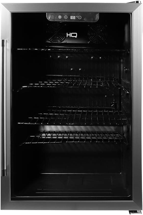 Cervejeira expositor vertical HQ 125 litros preta e inox com porta de vidro duplo temperado e iluminação LED