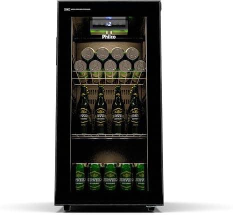 Cervejeira Philco 96 litros PCV09A preta com porta de vidro panorâmico, display digital e iluminação LED