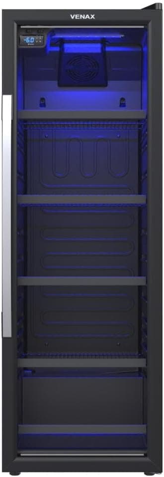 Cervejeira Venax Blue Light 200 litros preta com porta de vidro panorâmico e iluminação interna LED azul
